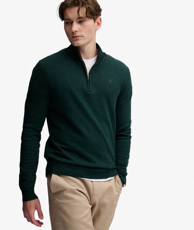 Essential Lichtgewicht Wol Blend Half Zip Trui Slanke Pasvorm