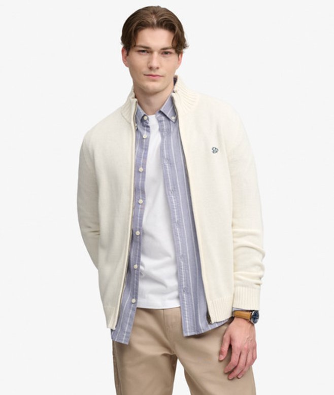 Superdry & Co Katoenen Gebreide Trui Met Rits Crème Grootte: Xxl