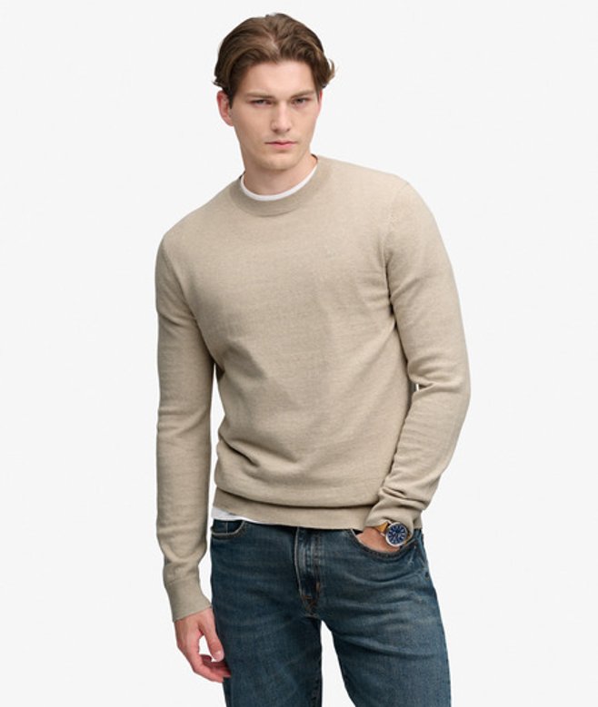 Superdry Homme Pull Essentiel Léger en Laine Mélangée Cream