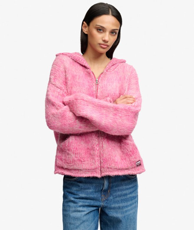 Chunky Twist Gebreide Vest met Rits Relaxed Pasvorm Pink Grootte: 36