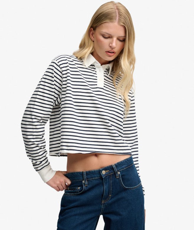 Athletic Essential Gestreept Rugby Top Oversized Pasvorm