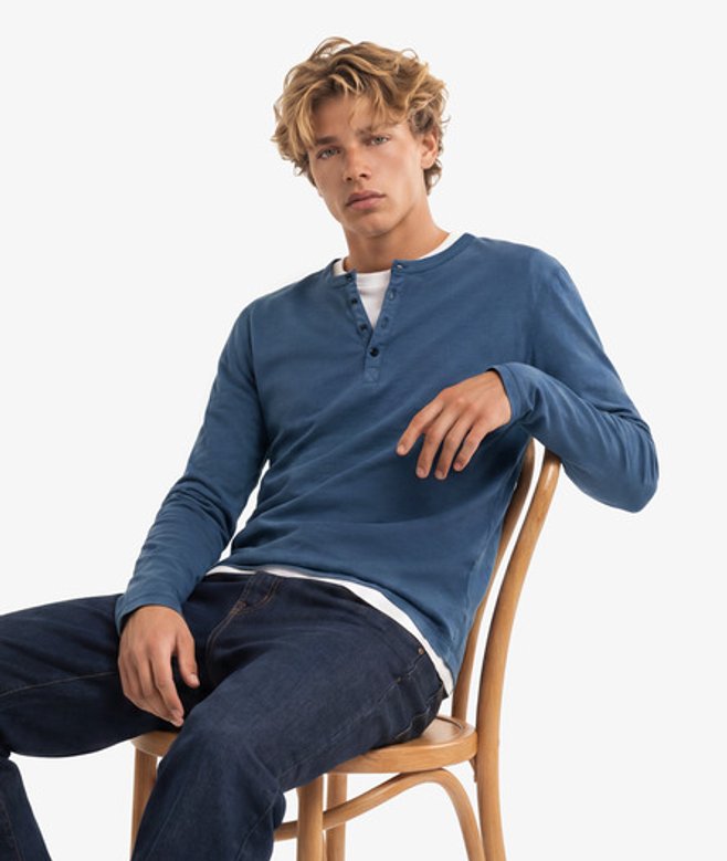 Slub Jersey Henley Top met Lange Mouwen