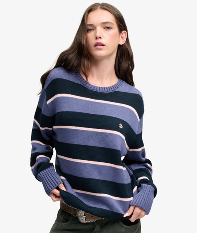 Superdry Damen OverGrößed Streifen-pullover Navy - Größe: 40