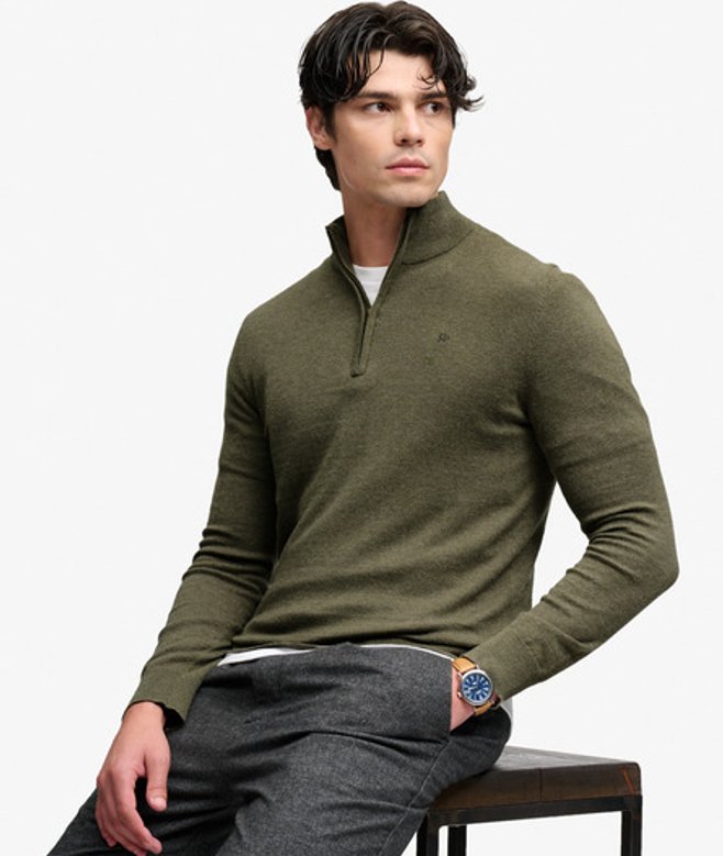 Essential Lichtgewicht Wol Blend Half Zip Trui Slanke Pasvorm