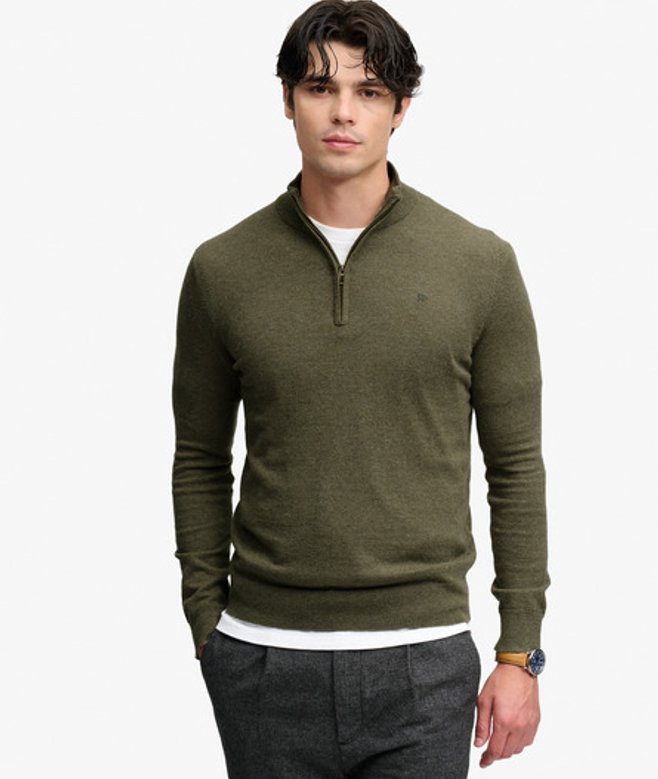 Essential Lichtgewicht Wol Blend Half Zip Trui Slanke Pasvorm