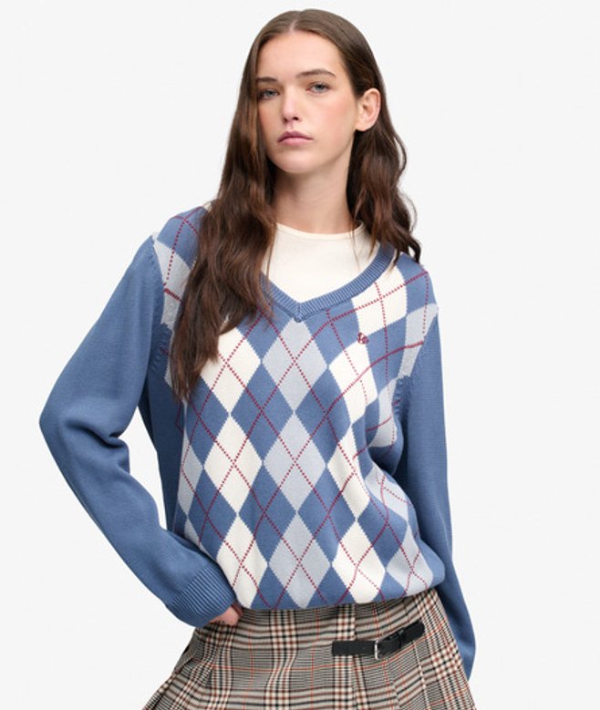 Argyle Trui met V-hals Relaxed Pasvorm