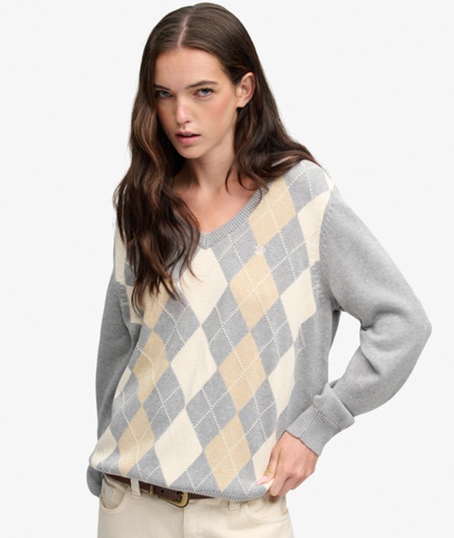 Argyle Trui met V-hals Relaxed Pasvorm