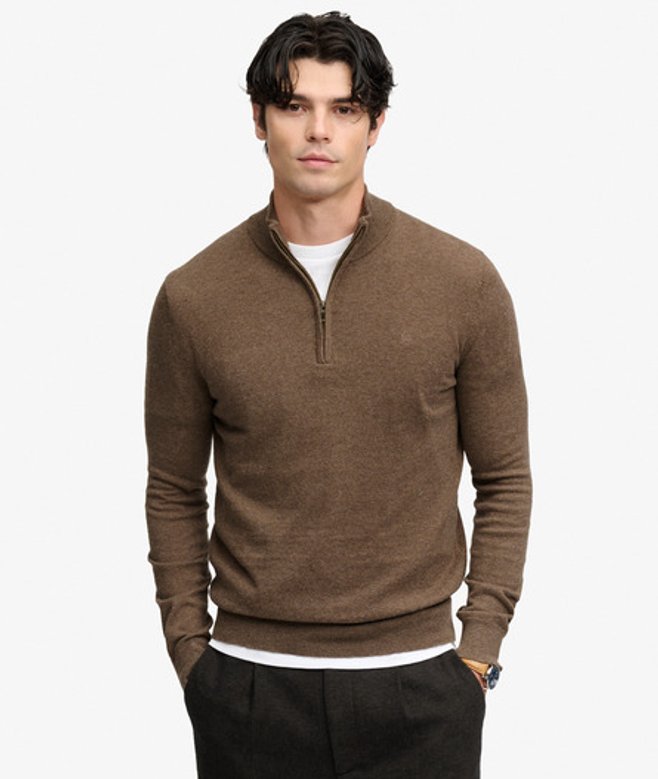Essential Lichtgewicht Wol Blend Half Zip Trui Slanke Pasvorm