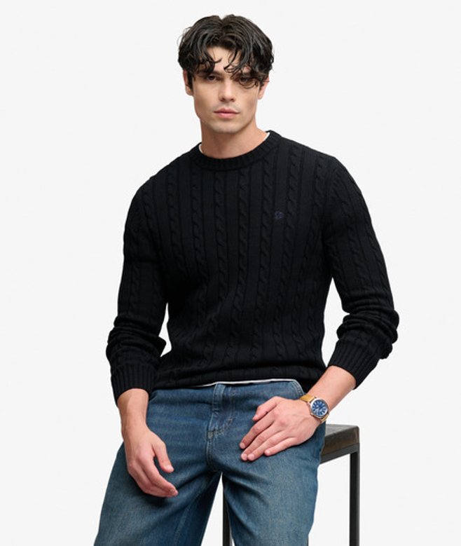 Superdry Homme Pull Cable Knit Col Rond Coupe Décontractée
