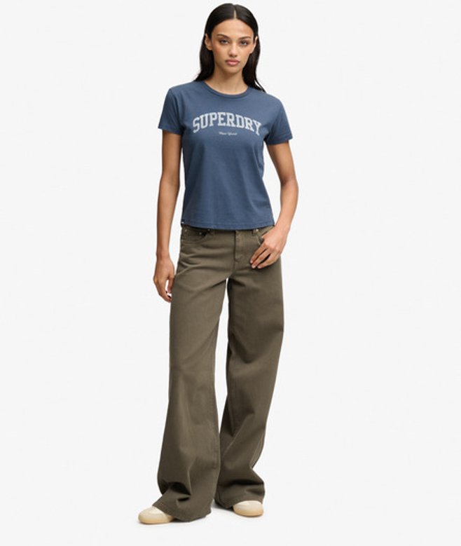 Superdry Damen Mid Rise Baggy Hose Khaki - Größe: 26/30