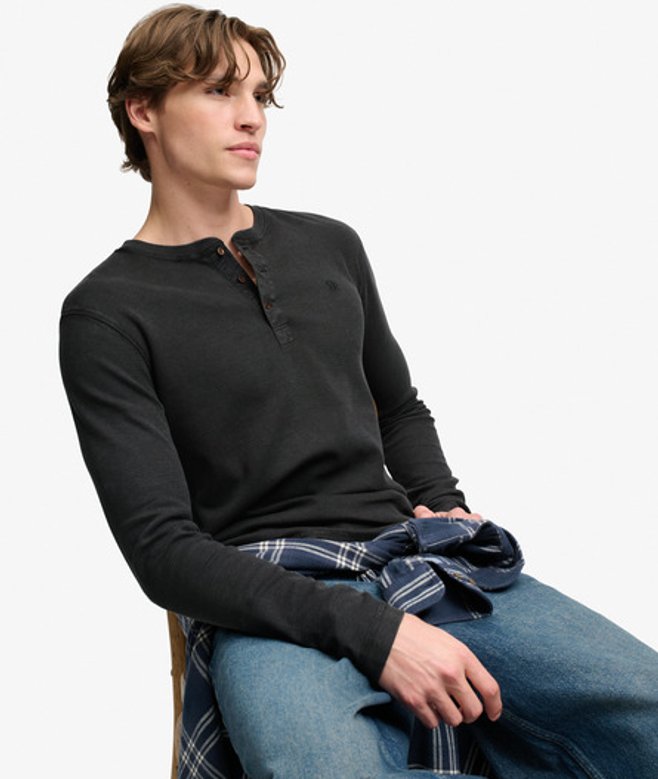Waffle Henley Top met Lange Mouwen