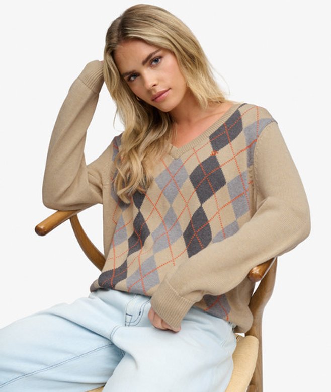 Argyle Trui met V-hals Relaxed Pasvorm