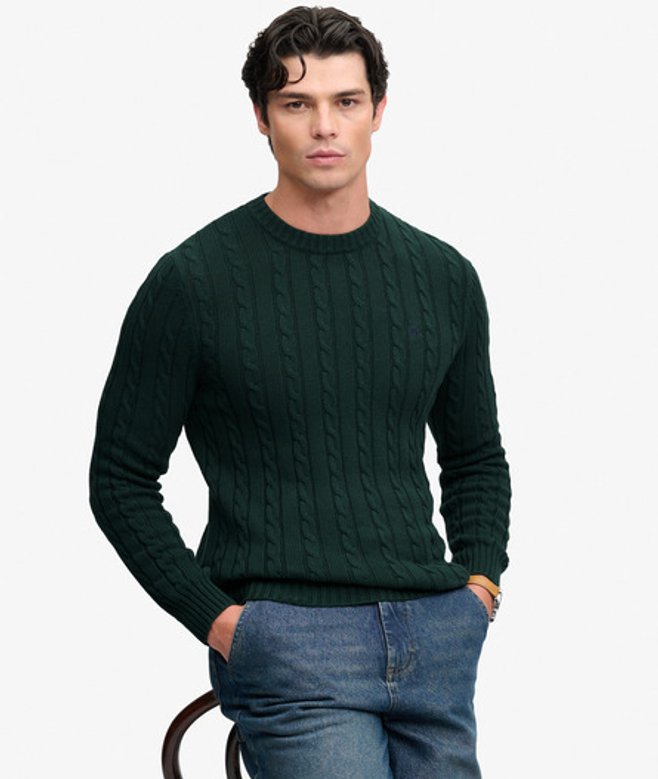 Cable Knit Trui met Normale Pasvorm Green Grootte: L