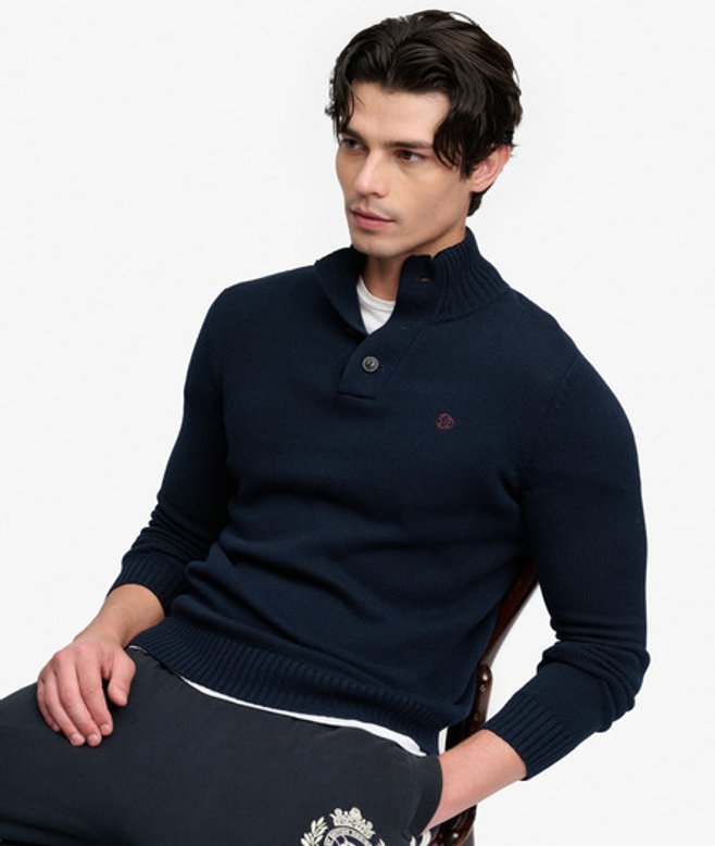 Katoenen Henley Trui met Slanke Pasvorm