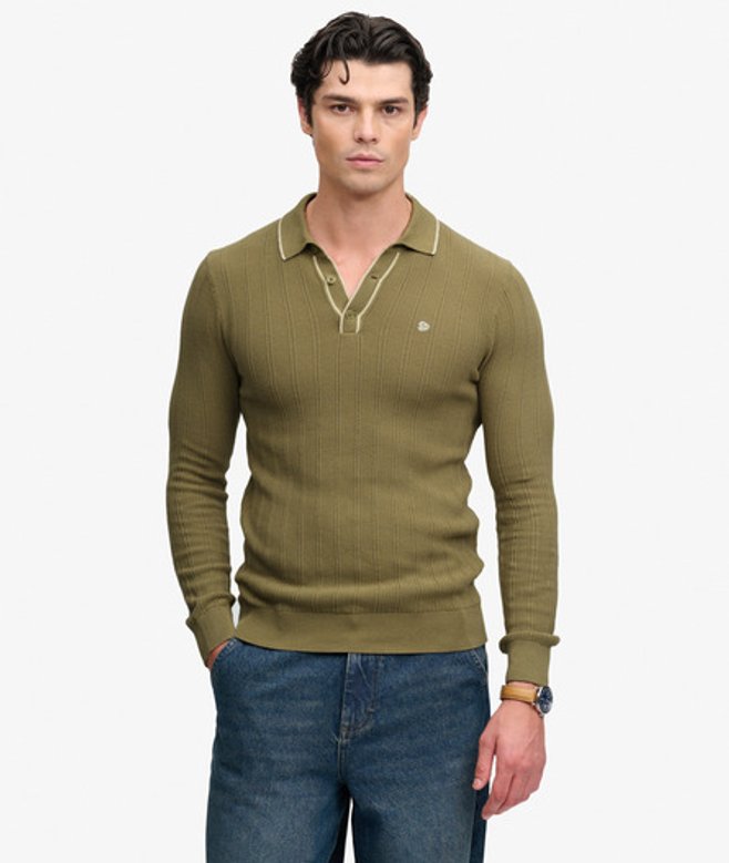 Gebreide Tipped Poloshirt Relaxed Pasvorm