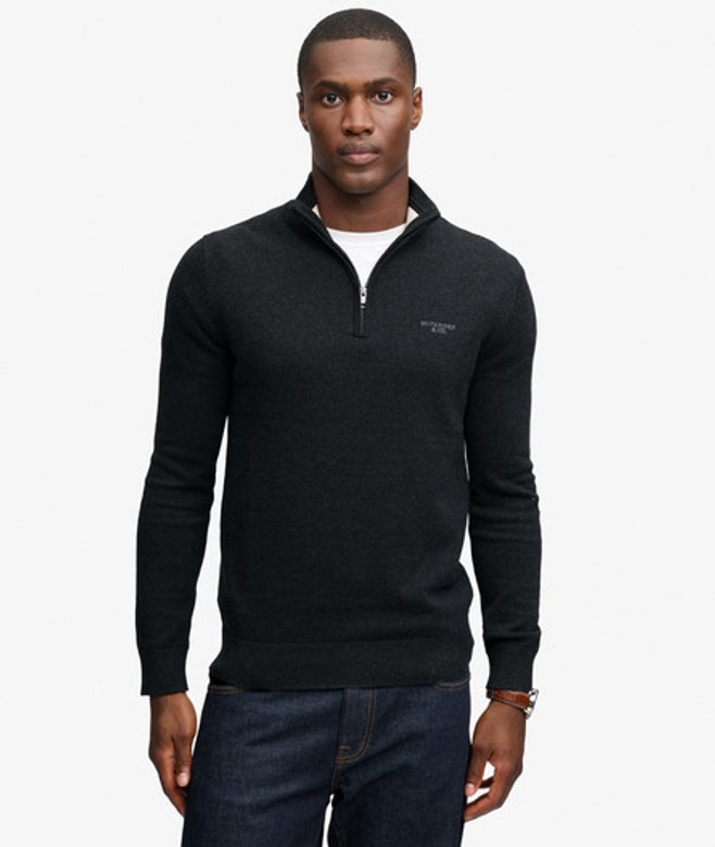Prep Essential Cotton Half Zip Trui Slanke Pasvorm Dark Grey Grootte: S