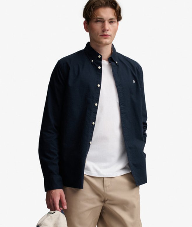 Preppy Oxford Overhemd Relaxed Pasvorm Blauw Grootte: S