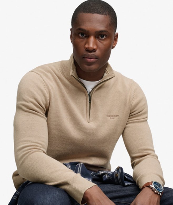 Prep Essential Cotton Half Zip Trui Slanke Pasvorm