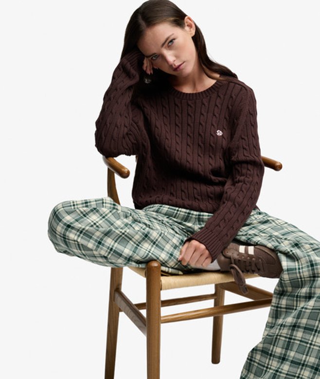 Losjes Zittende Kabelgebreide Trui Relaxed Pasvorm Brown Grootte: 38
