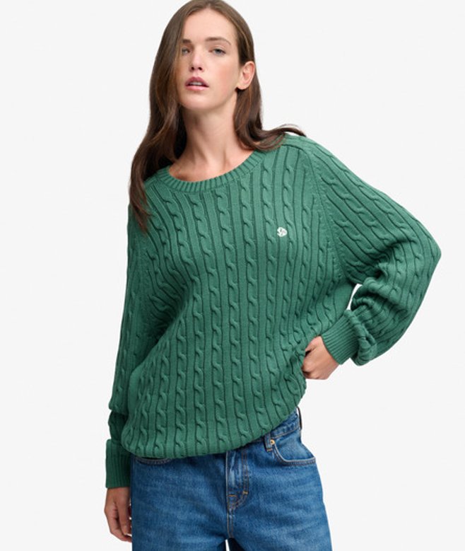 Losjes Zittende Kabelgebreide Trui Relaxed Pasvorm Green Grootte: 42