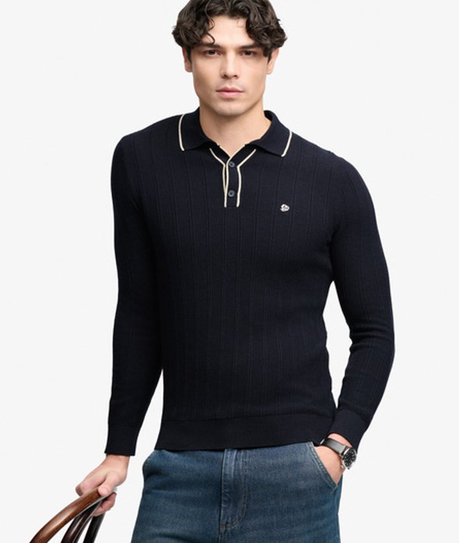 Gebreide Tipped Poloshirt Relaxed Pasvorm