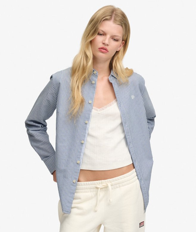 Superdry Femme Chemise Oxford Slim Manches Longues Blue