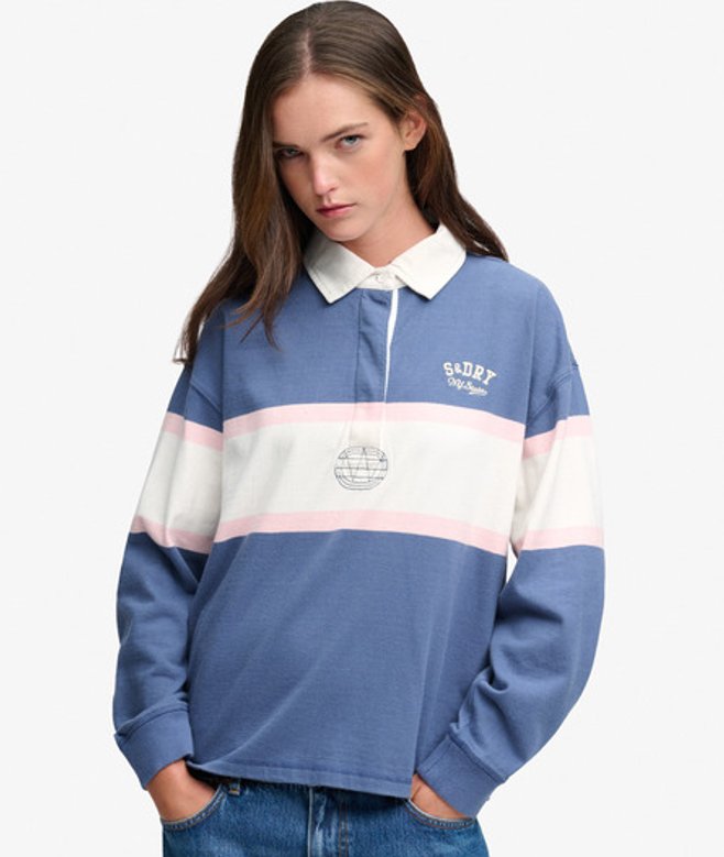Heritage Stripe Rugbyshirt Oversized Pasvorm Blue Grootte: 42