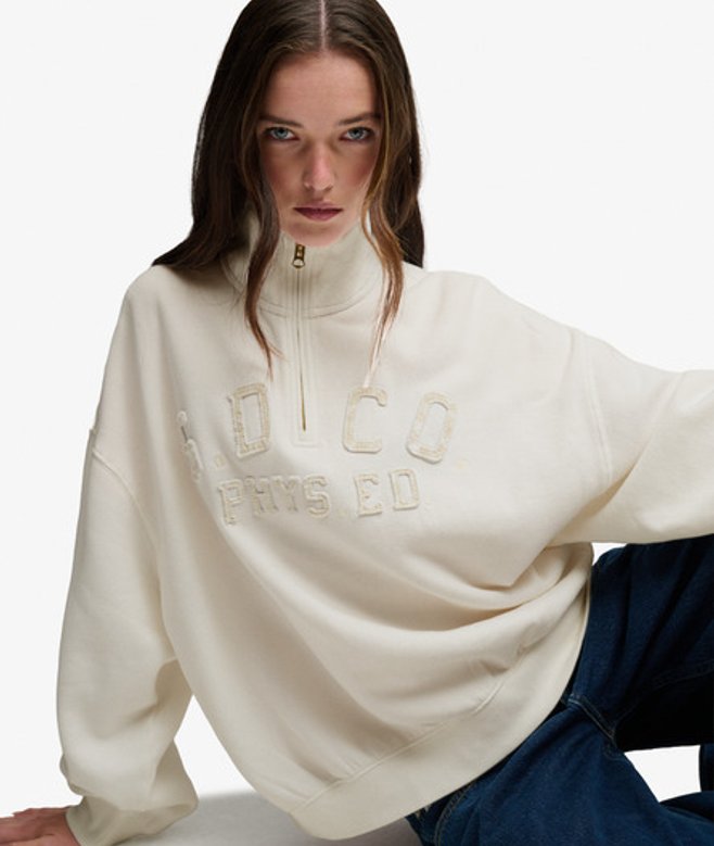 Superdry & Co Whites Half Zip Sweater Relaxed Pasvorm