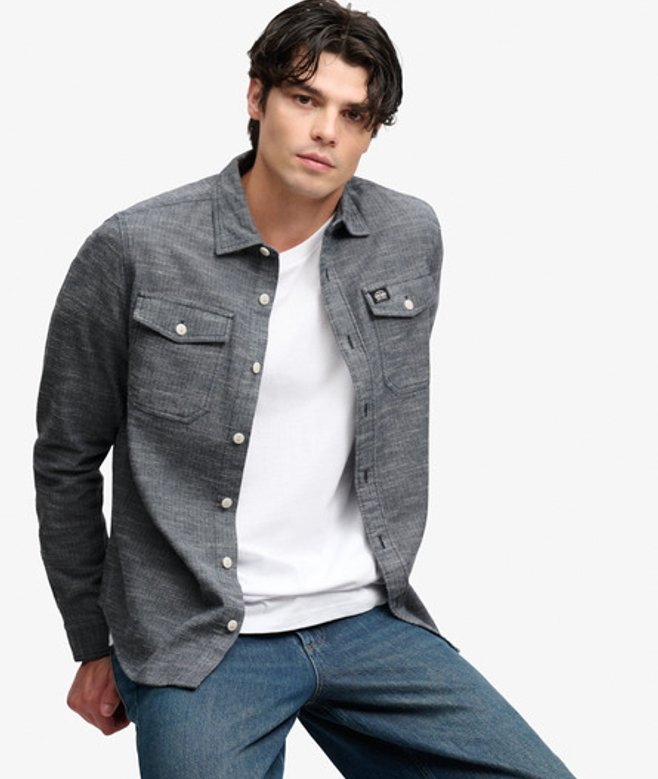Herringbone Workwear Shirt Relaxed Pasvorm Blauw Grootte: XL