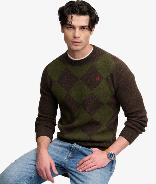 Argyle Trui Relaxed Pasvorm Brown Grootte: Xxl