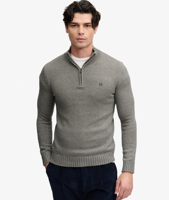 Tipped Preppy Half Zip Trui Slanke Pasvorm Grey Grootte: S