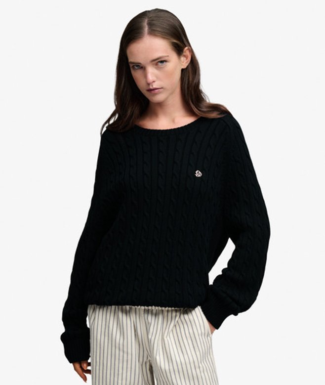 Losjes Zittende Kabelgebreide Trui Relaxed Pasvorm Blauw Grootte: 36