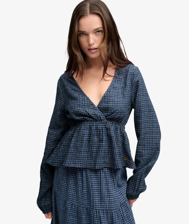 Superdry & Co Geruite Top met Lange Mouwen Slanke Pasvorm