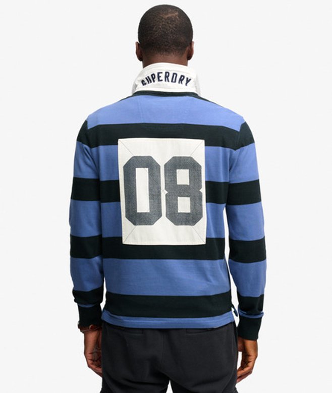 Monogram Stripe Rugbyshirt Relaxed Pasvorm Blauw Grootte: XL