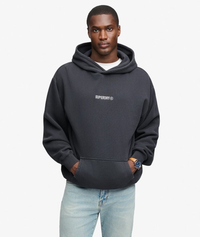 Hoodie met Losse Pasvorm en Klein Logo Donkergrijs Grootte: L