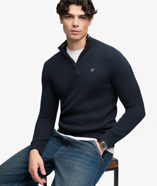 Tipped Preppy Half Zip Trui Slanke Pasvorm Blauw Grootte: L