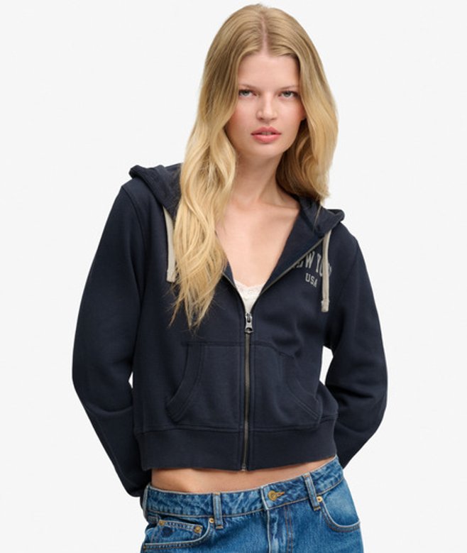 Athletic Essentials Cropped Hoodie met Rits Relaxed Pasvorm Blauw Grootte: 38