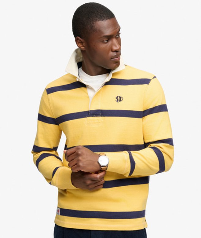 Athletic Stripe Rugby Top Relaxed Pasvorm Yellow Grootte: L