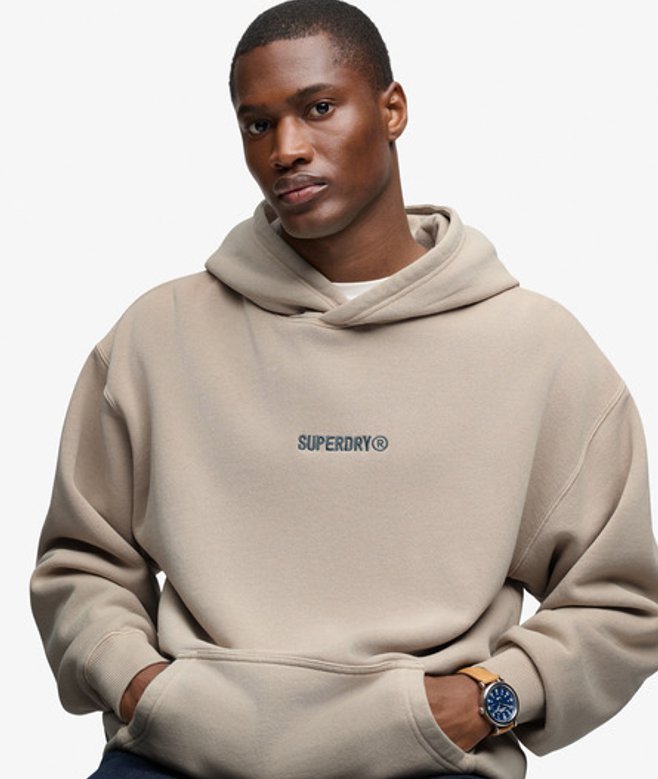 Hoodie met Losse Pasvorm en Klein Logo Beige Grootte: M