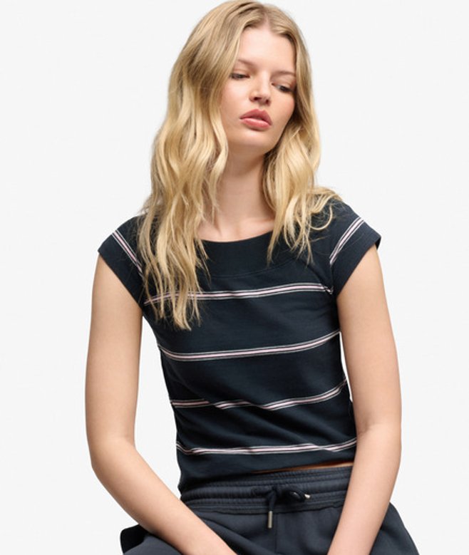 Superdry Femme Top Athletic Off Shoulder Coupe Ajustée Navy Taille: 42