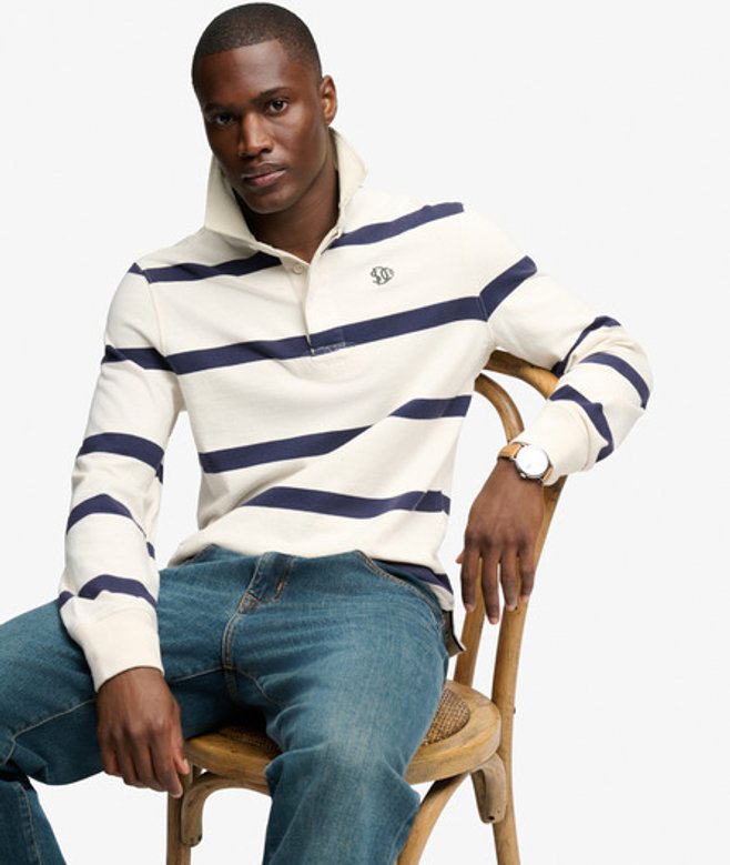 Athletic Stripe Rugby Top Relaxed Pasvorm White Grootte: S
