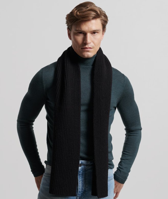 Superdry Men’s Studios Premium Ribbed Scarf Black - Size: 1SIZE