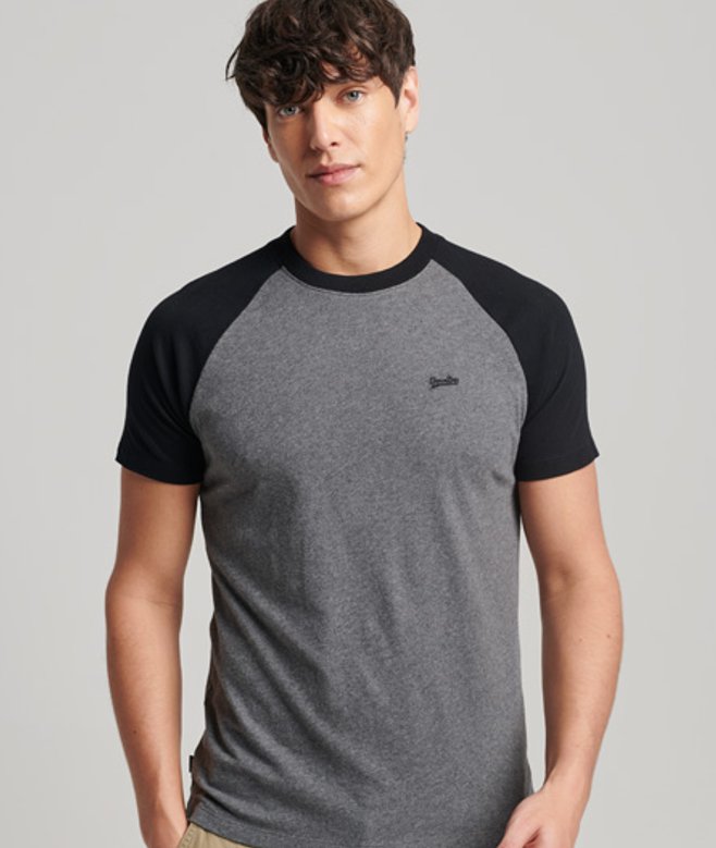 Superdry & Co Essential Baseballshirt van Biologisch Katoen met Logo Donkergrijs Grootte: L