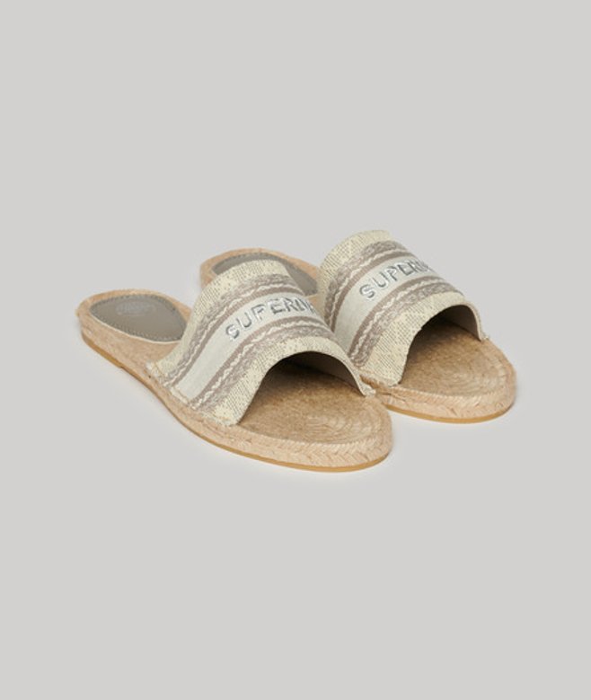 Superdry & Co Women's Canvas Espadrille Overlay Sliders White / Moon Rock Grey - Size: 5