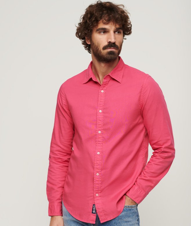 Superdry & Co Men's Overdyed Organic Cotton Long Sleeve Shirt Pink / Punk Pink - Size: Xxl