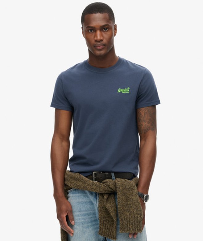 Superdry & Co Men's Essential Logo T-shirt Navy / Classic Navy/fluro Lime - Size: Xxl