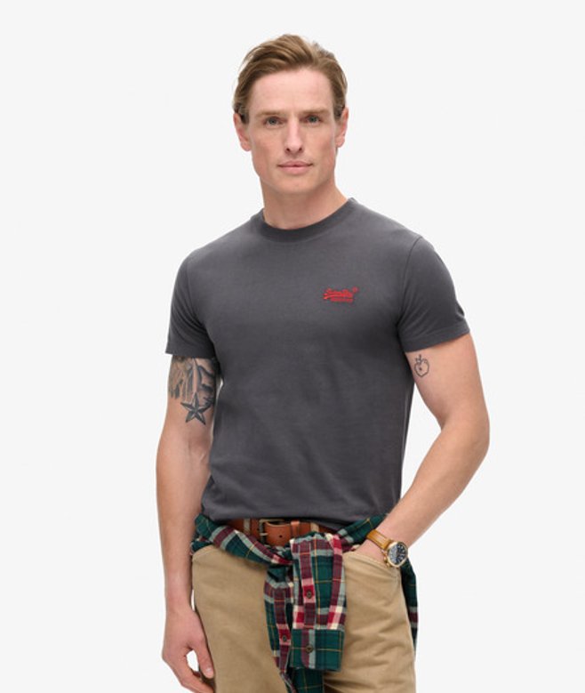 Superdry & Co Men's Essential Logo T-shirt Dark Grey / Graphite Black/fluro Red - Size: S