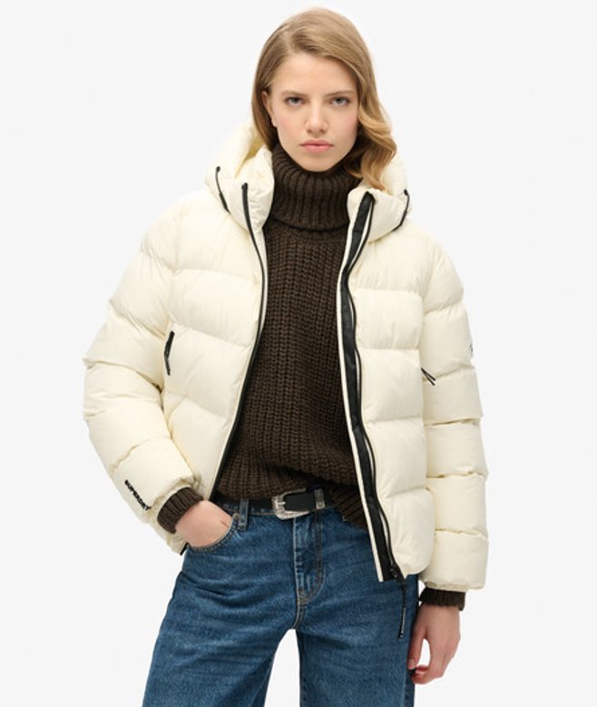 Superdry & Co Women's Hooded Sports Puffer Jacket White / Off White - Size: 12