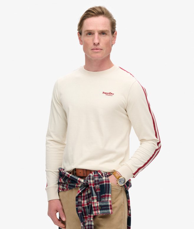 Superdry Men’s Essential Logo Retro Long Sleeve Top Beige / White Sand - Size: Xxl