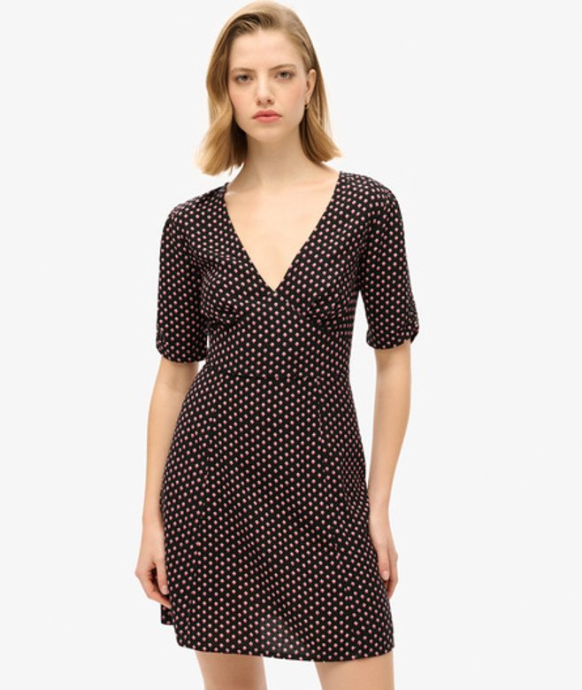 Superdry & Co Women's Printed Short Sleeve Mini Tea Dress Black/white / Diamond Geo Black - Size: 16